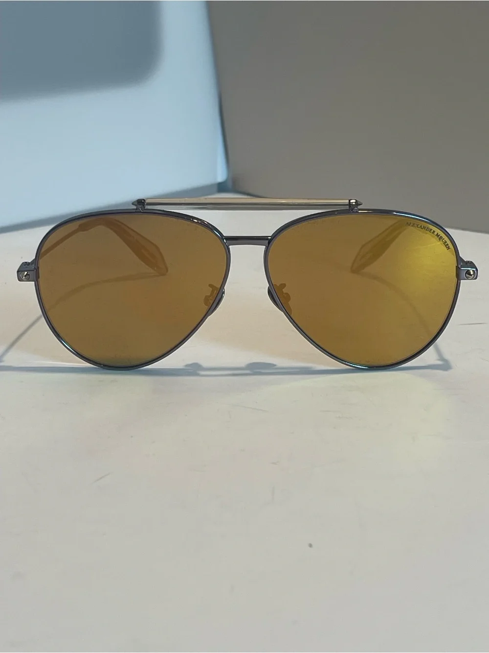 Alexander McQueen AM0058S sunglasses Metal Aviator/Pilot Ruthenium/Gold